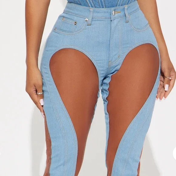 Fashion Nova Blue and Brown Boot Cut Jeans - Picture 2 of 5